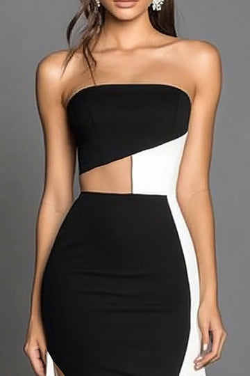 Strapless Mermaid Black Tie Dress with Slit